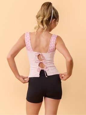 Blogilates Women's Tiny Bows Corset Tank Top - Pink Gingham XL